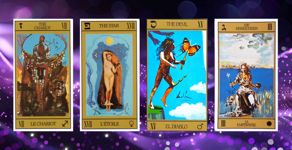 El Carro, La Estrella, El Diablo y La Emperatriz del Tarot de Salvador Dali