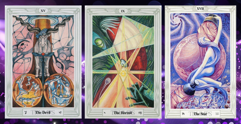 El Diablo, El Ermitaño y La Estrella del Tarot de Toth