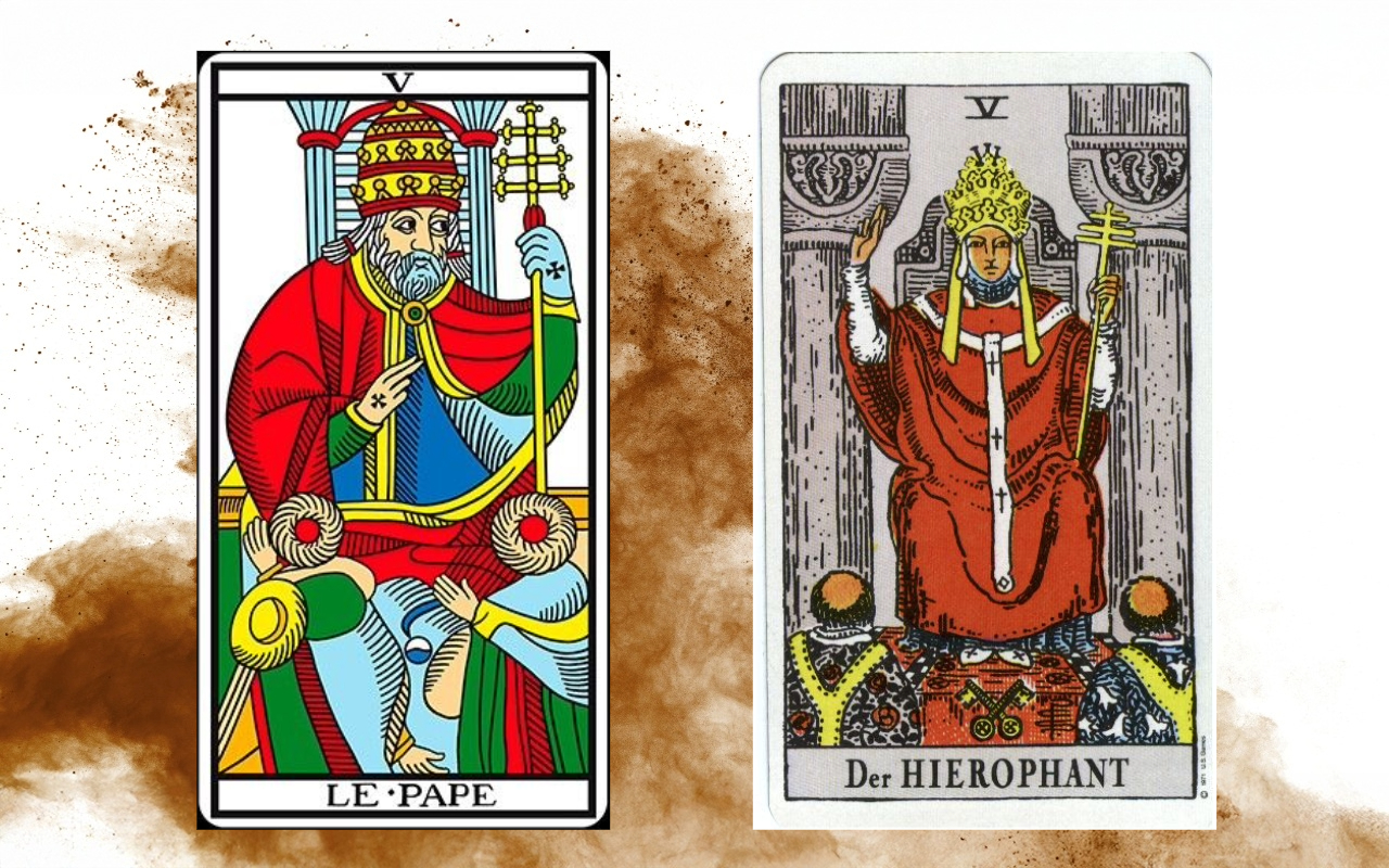El Papa o Hierofante, Arcano 5 del Tarot de Marsella y Raider Waite respectivamente
