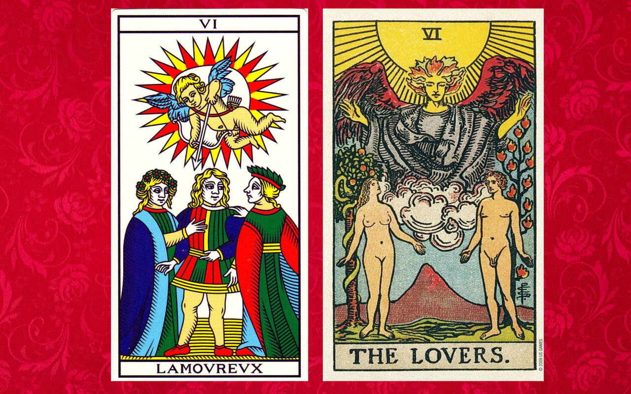 Los Enamorados, Arcano 6 - Tarot de Marsella y Raider Waite