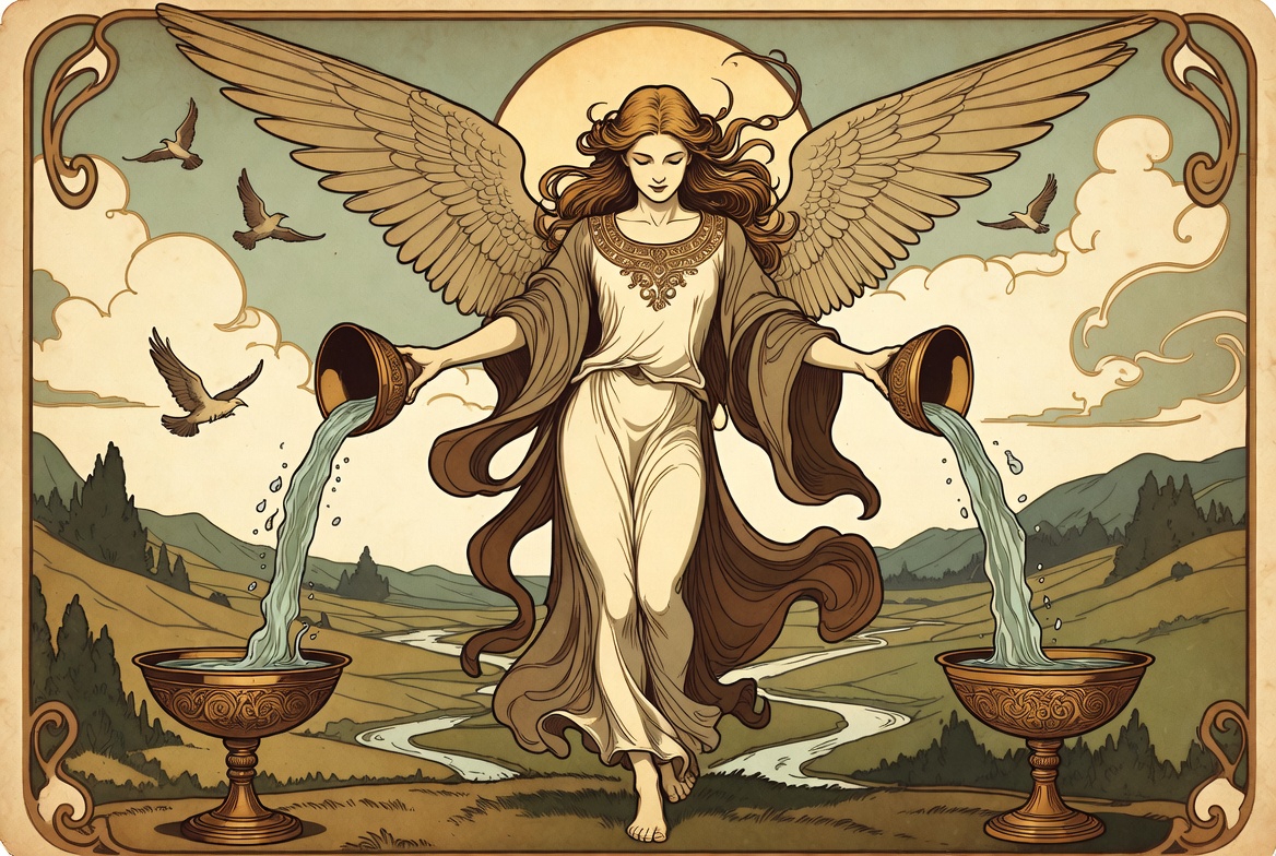 ilustración del arcano 14 la templanza en estilo art nuveau